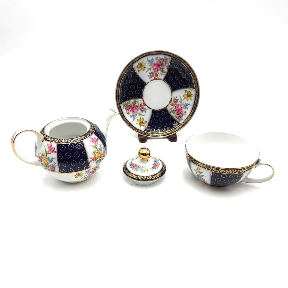Floral Stackable Teapot & Individual Cup Coffee or Tea